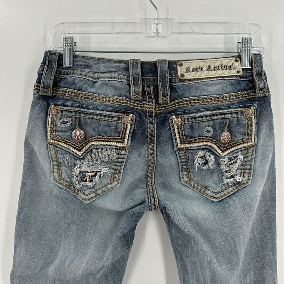 ROCK REVIVAL Women's Betty Distressed Straight Leg Denim Blue Jeans Size 27 - Picture 6 of 12